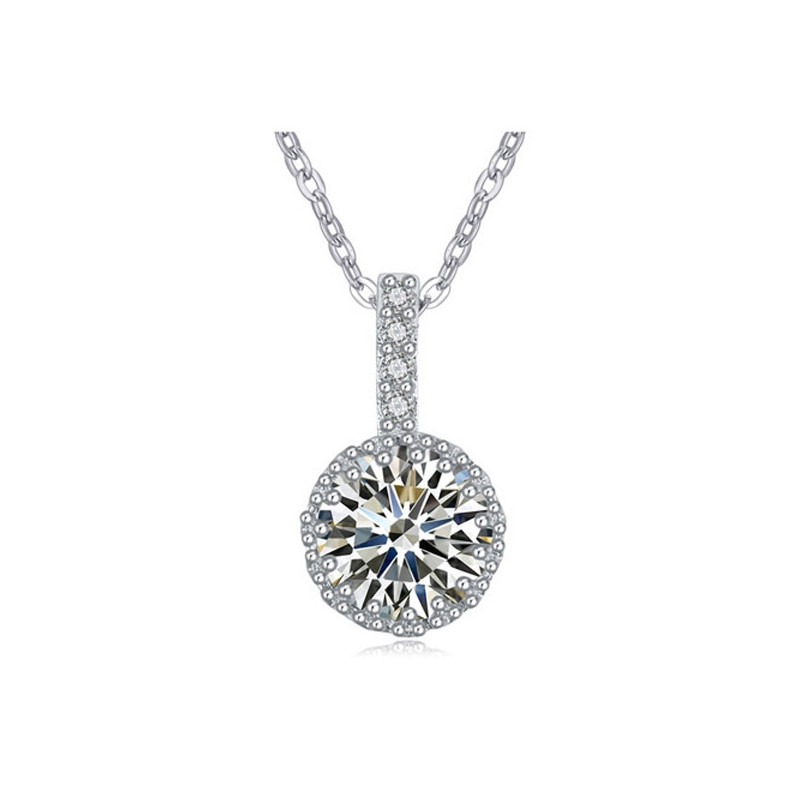 Pendentif Cristal Cubic Zirconia Blanc et Plaqué Rhodium