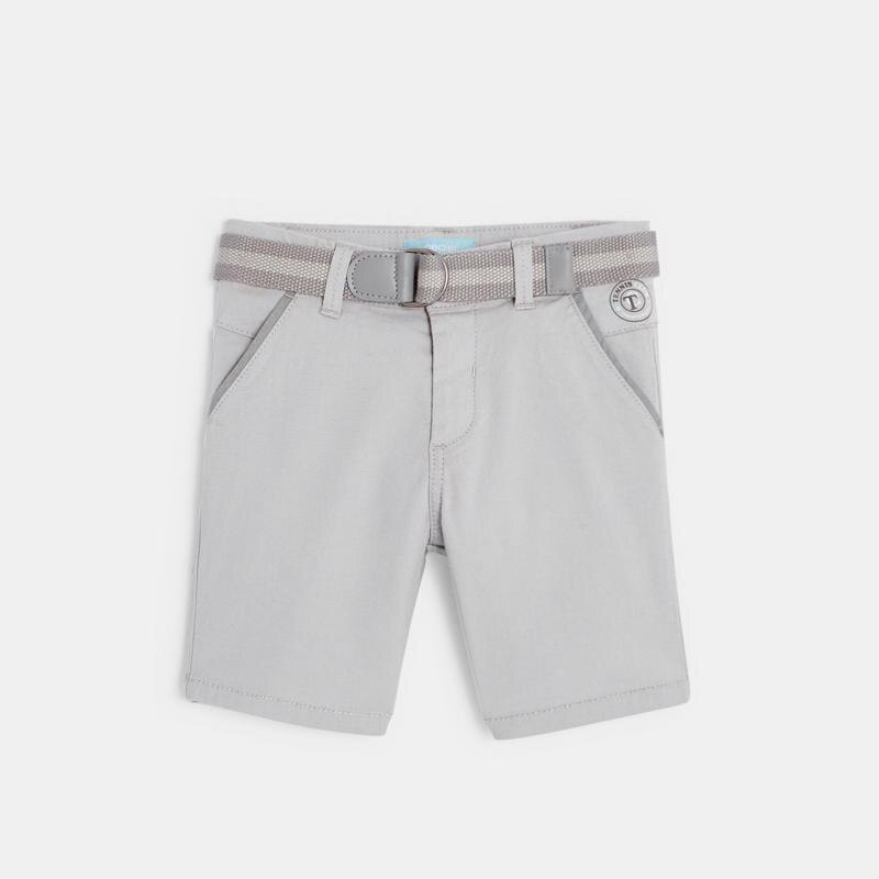 Bermuda toile unie et ceinture rayée gris bébé garçon Gris ou noir