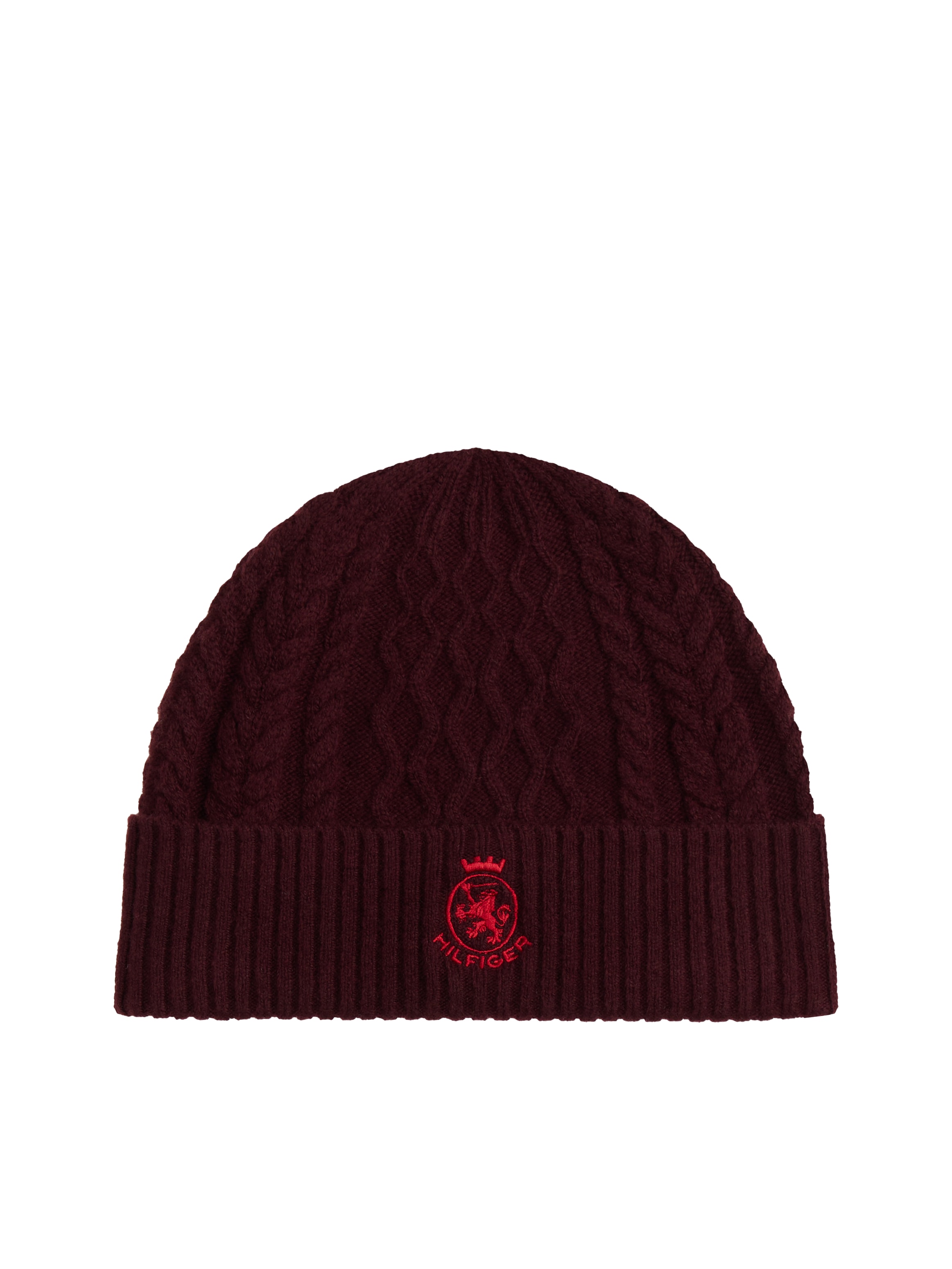 Tommy Hilfiger Beanie »TH CREST KNIT« Zopfstrickmuster, mit TH-Wappen