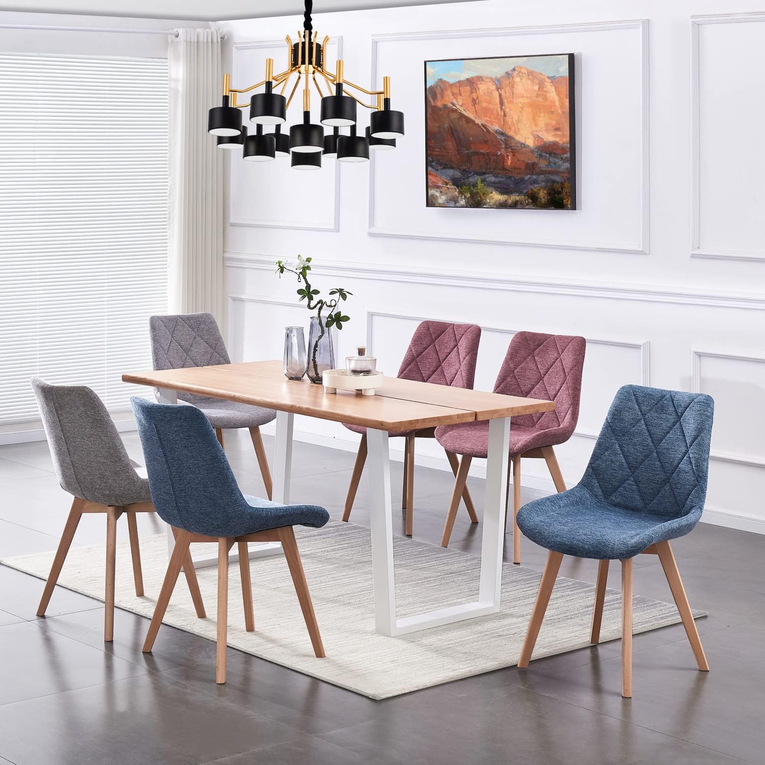 B&D home® Esszimmerstühle Tania 2er Set – Polsterstuhl mit ergonomischer Sitzschale, Webstoff Blau, Massivholzbeine Natur, skandinavisches Design für Esszimmer, Küche, Büro, Wohnzimmer