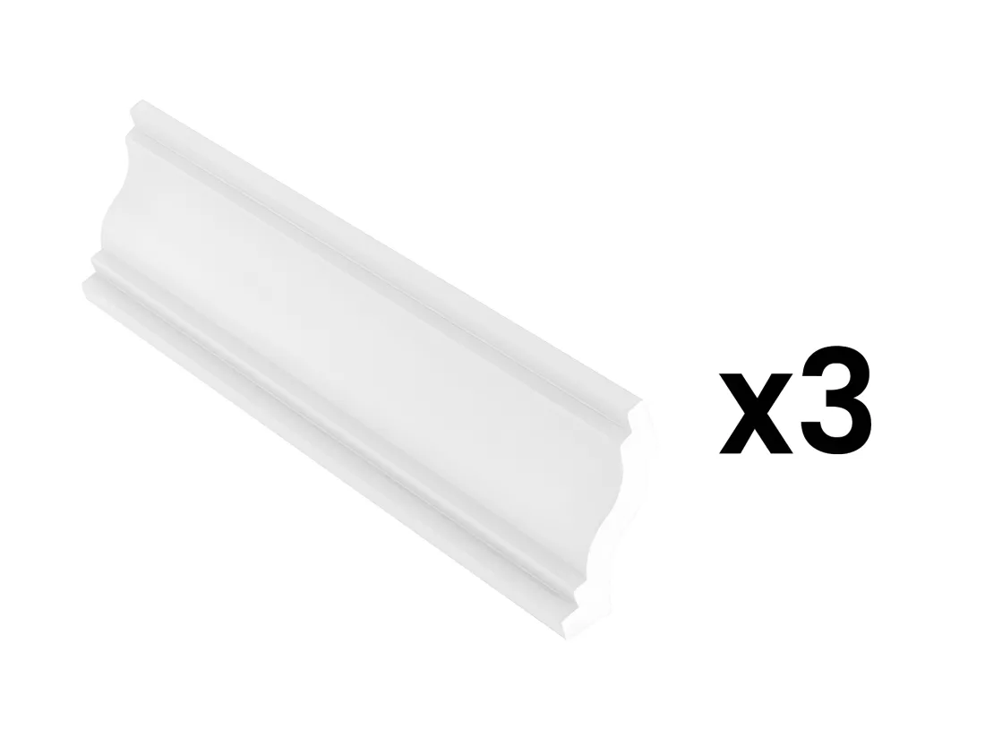 Lot de 3 corniches plafond en polystyrène L290 x l1.4 x H6 cm blanc - TOSCRIA
