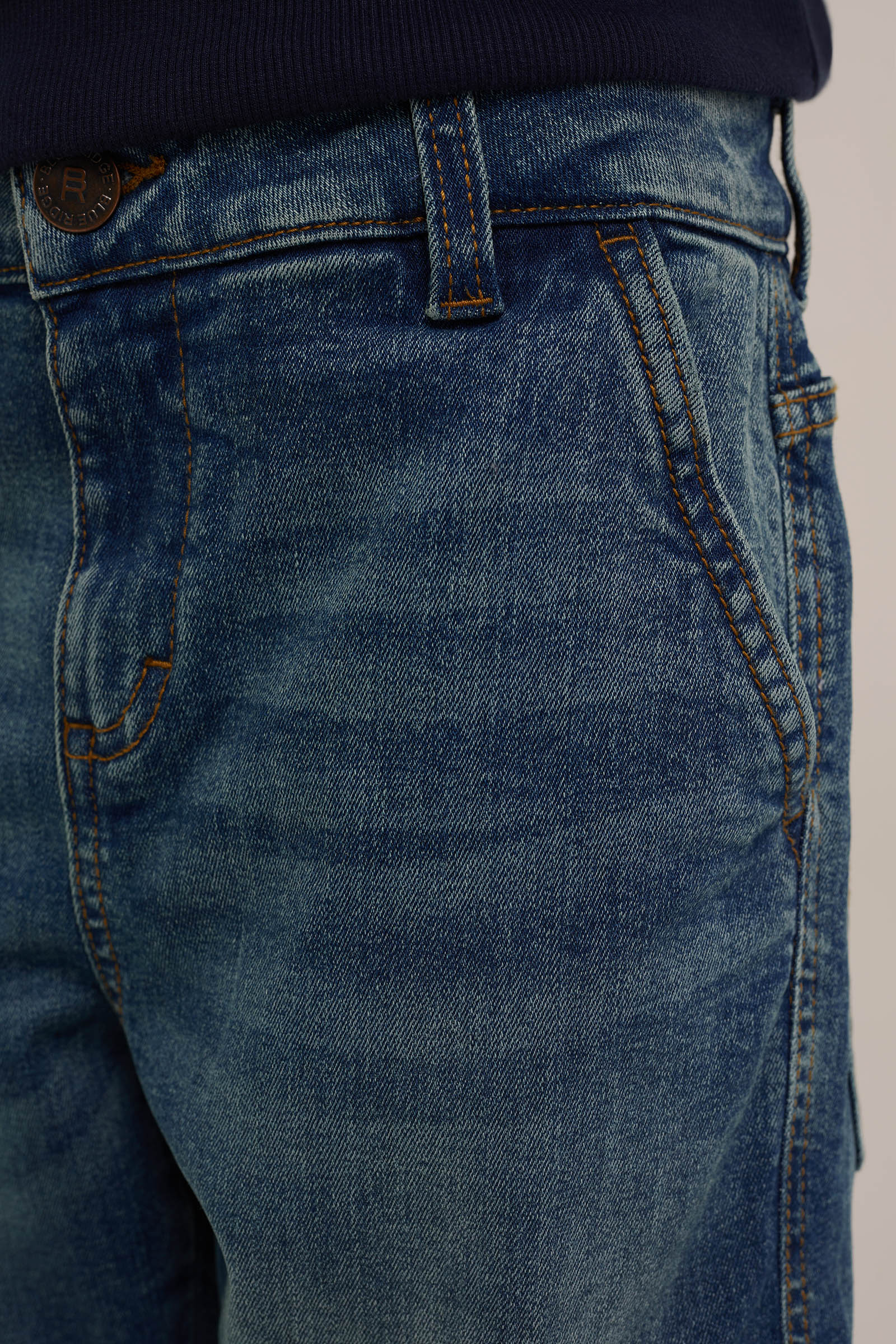 Jongens regular fit jeans met cargozakken Blue Ridge Donkerblauw