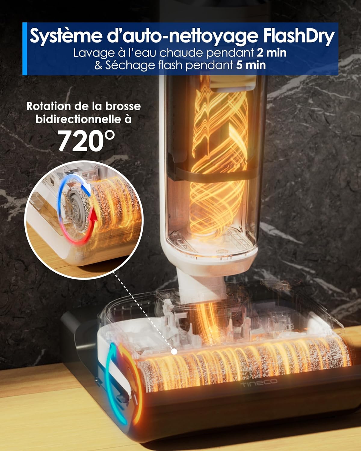 Tineco Floor One Stretch S6 Aspirateur Laveur de Sols Eau et Poussière, Conception Plate à 180°, Hauteur compacte de 13 cm, Auto-Nettoyage Flashdry à 70℃ en 5 Min, S6 Stretch