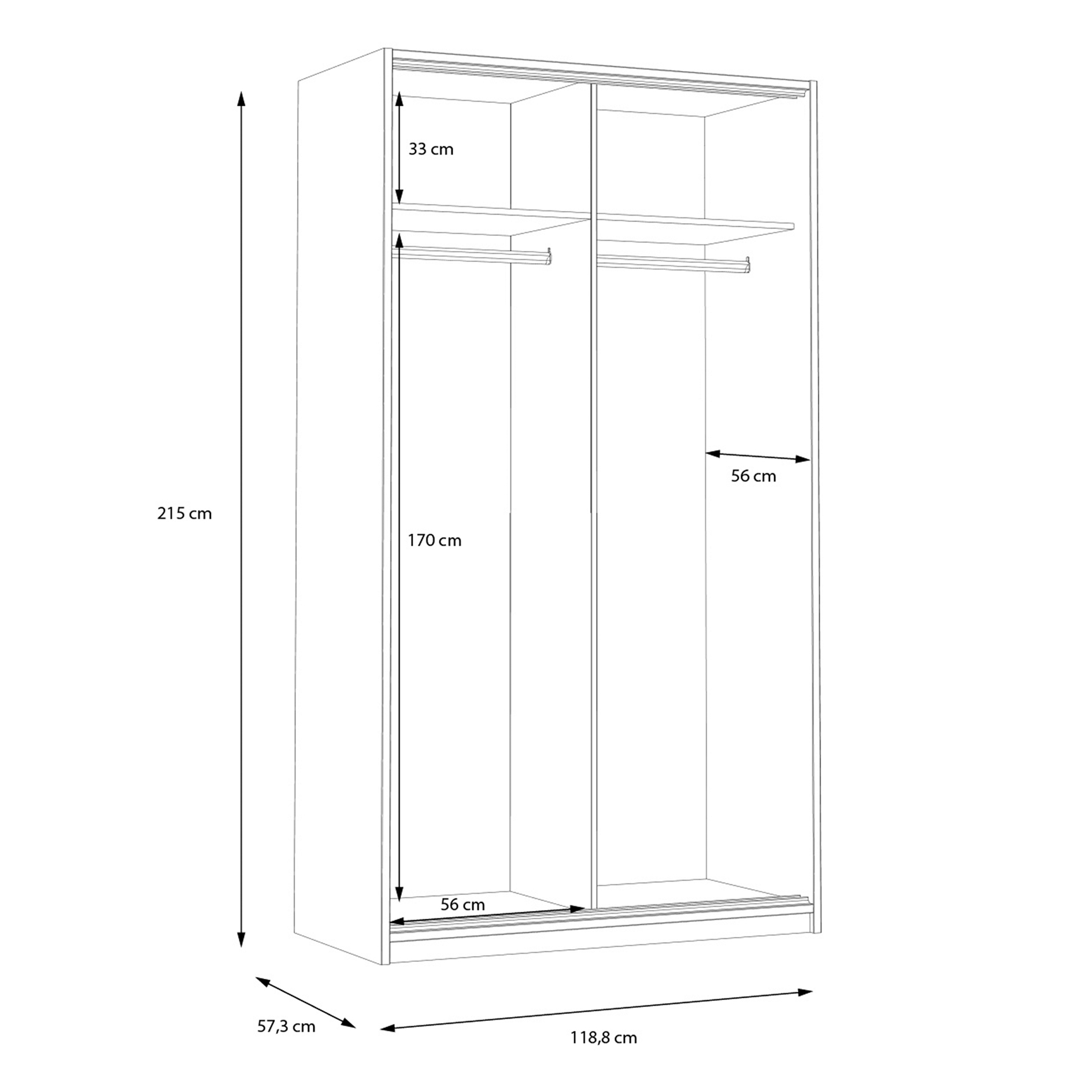 Kleiderschrank - weiß-Catania Eiche - 119 cm