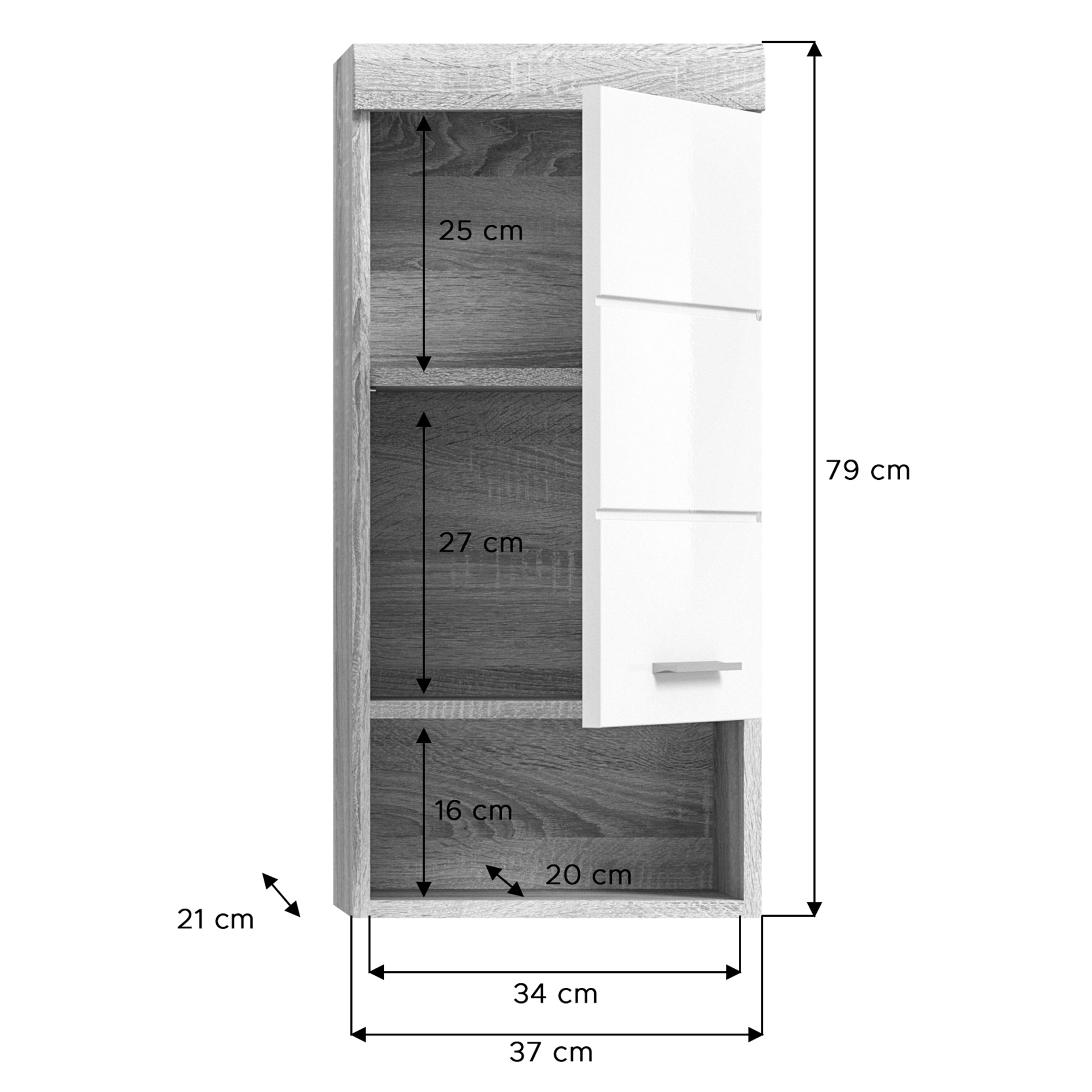 Hängeschrank LAMBADA - Sonoma Eiche-weiß Hochglanz - 37 cm