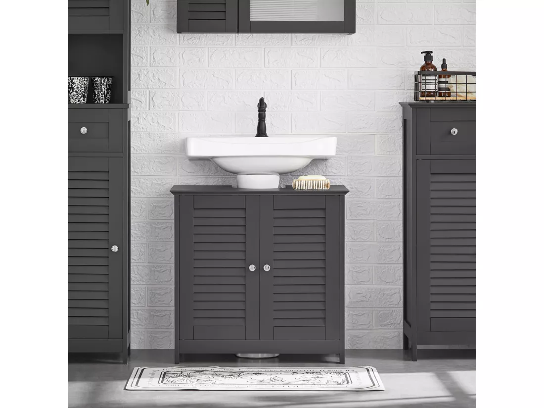 Meuble sous-Lavabo Meuble de Salle de Bain - 2 Portes et 2 étages à l’intérieur -Gris, FRG237-II-DG