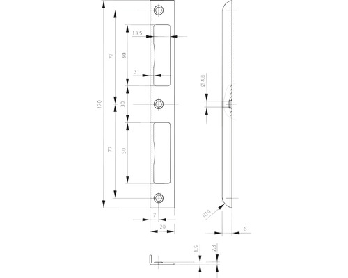 BKS hoeksluitplaat voor binnendeuren S 411 links/rechts staal zilver 170x20x8 mm