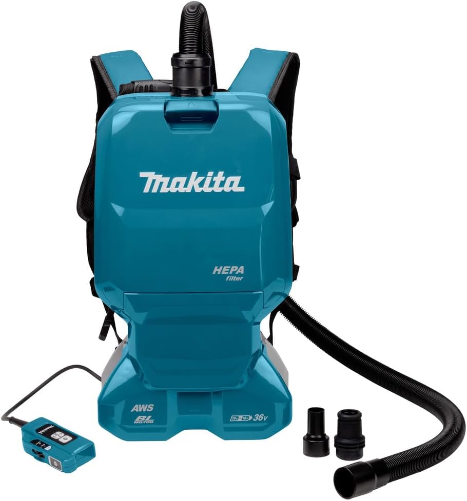 Makita DVC665ZU, Rucksackstaubsauger 2x18 V mit Bluetooth (ohne Akku, ohne Ladegerät), Blau