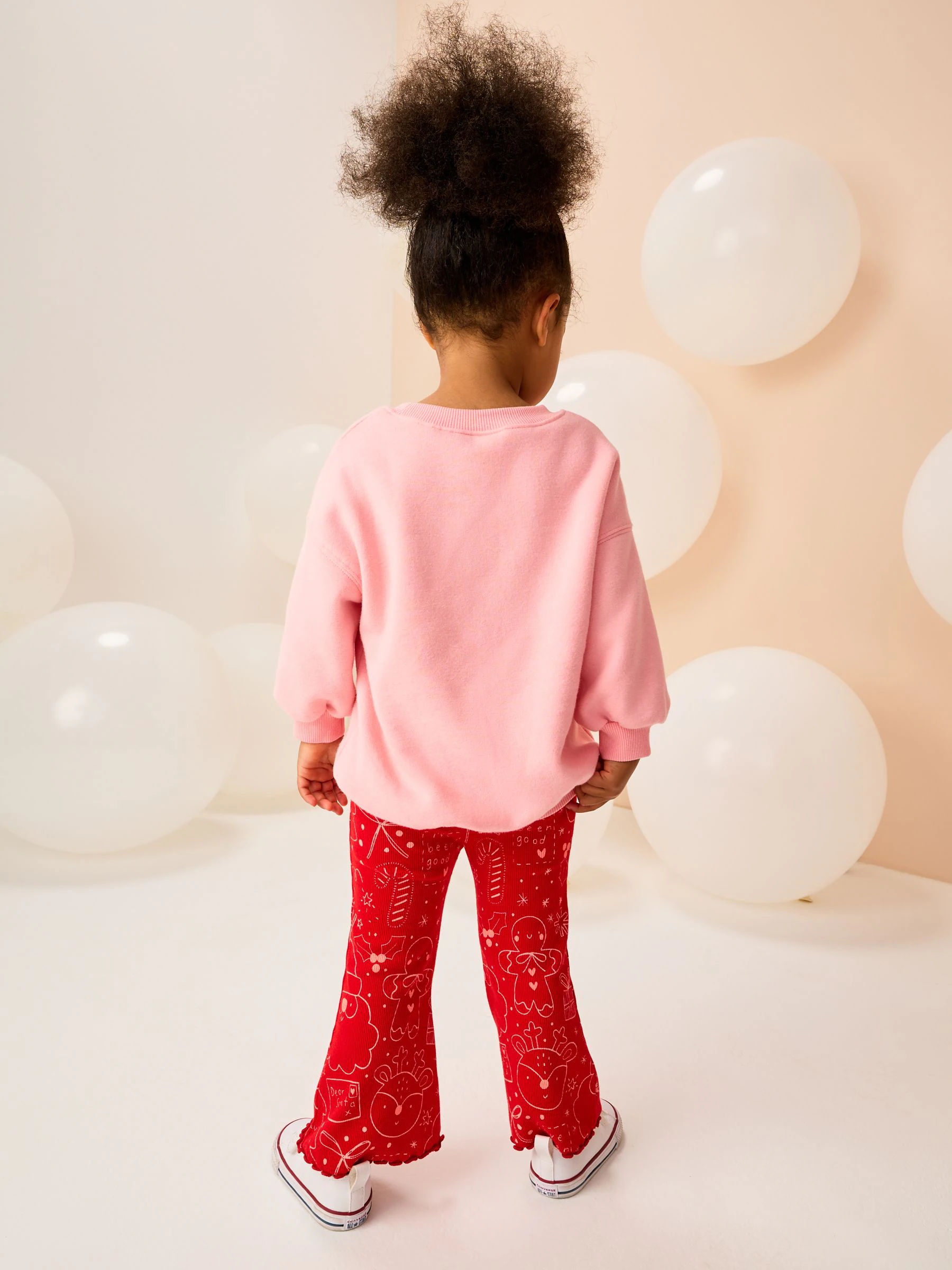 Roze/rood - Kerstset van sweater en uitlopende legging (3mnd -7jr)
