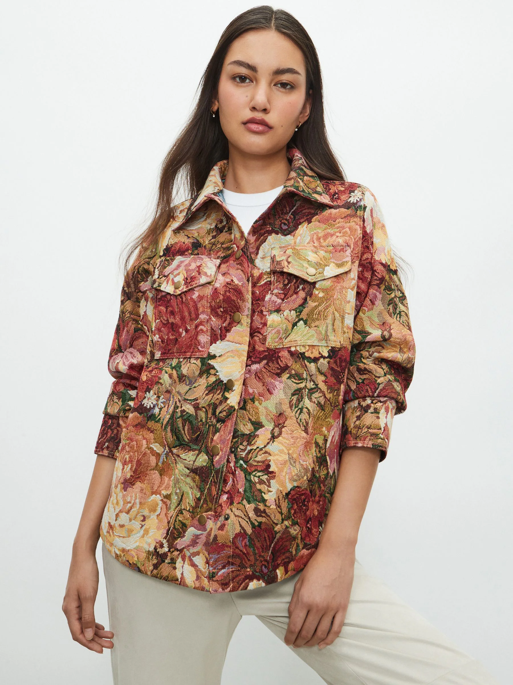 Meerkleurig met bloemenprint - Tapestry Long Sleeve Shacket