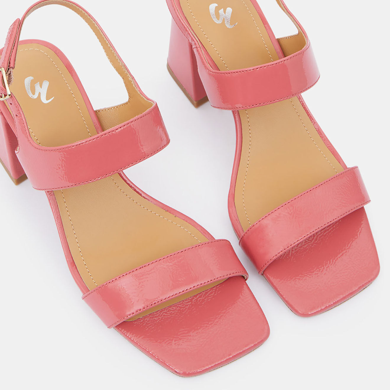 Galeries Lafayette Sandales en Cuir rose bonbon - Talon 7 cm