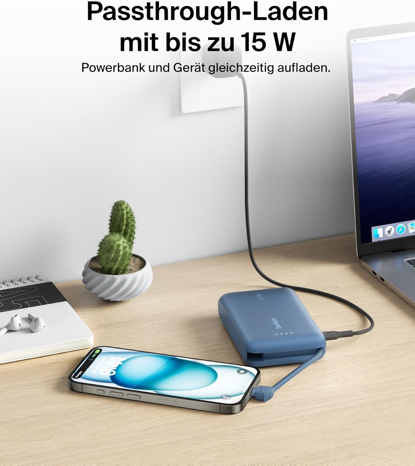 (20W) 10000mAh BoostCharge USB C Powerbank Ladegerät inkl. USB C Ladekabel mit LED Anzeige (BPB021HQBL) - Blau