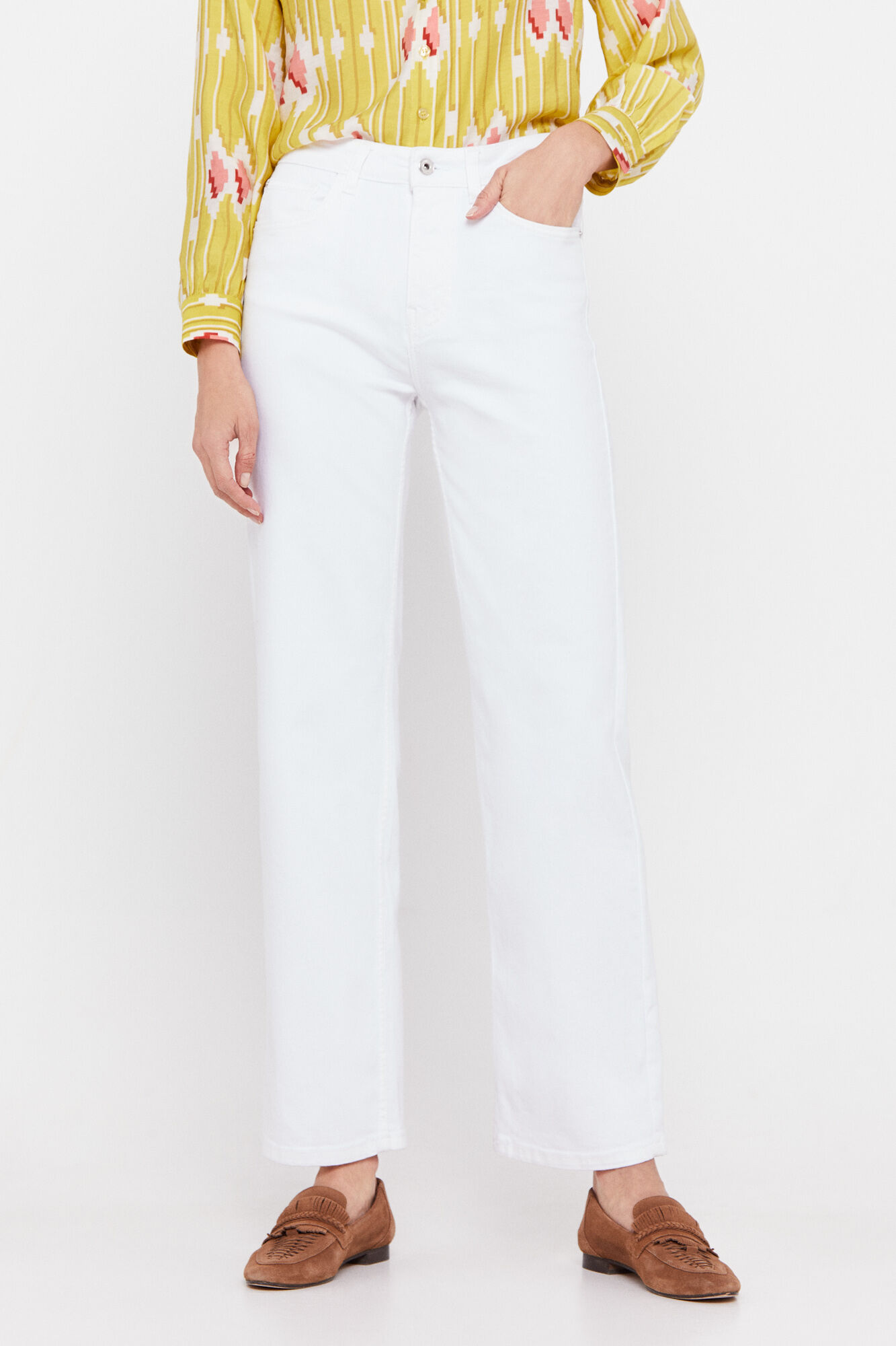 Calça jeans reta com 5 bolsos - Branca