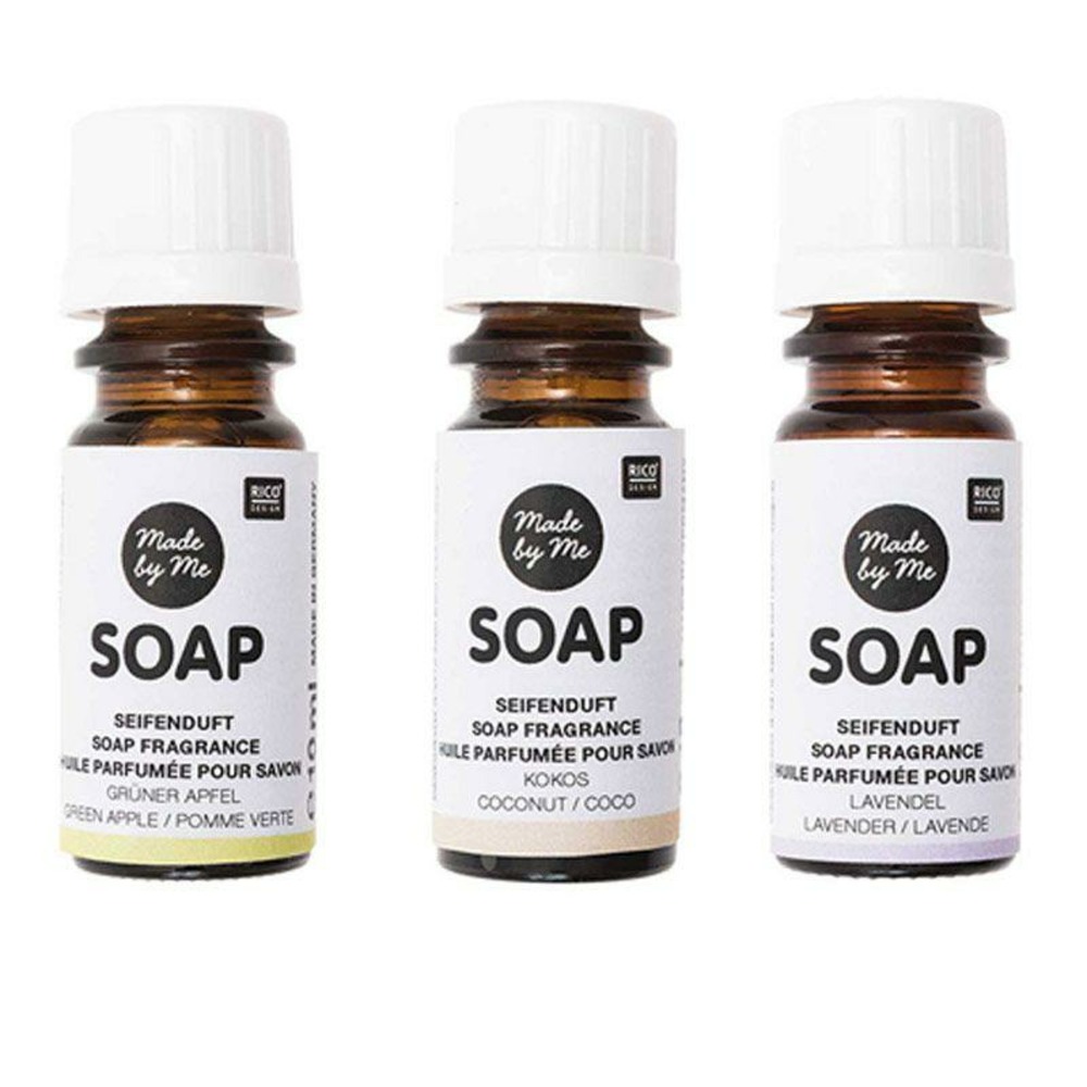3 huiles parfumées 10 ml pour savon - pomme, noix de coco, lavande