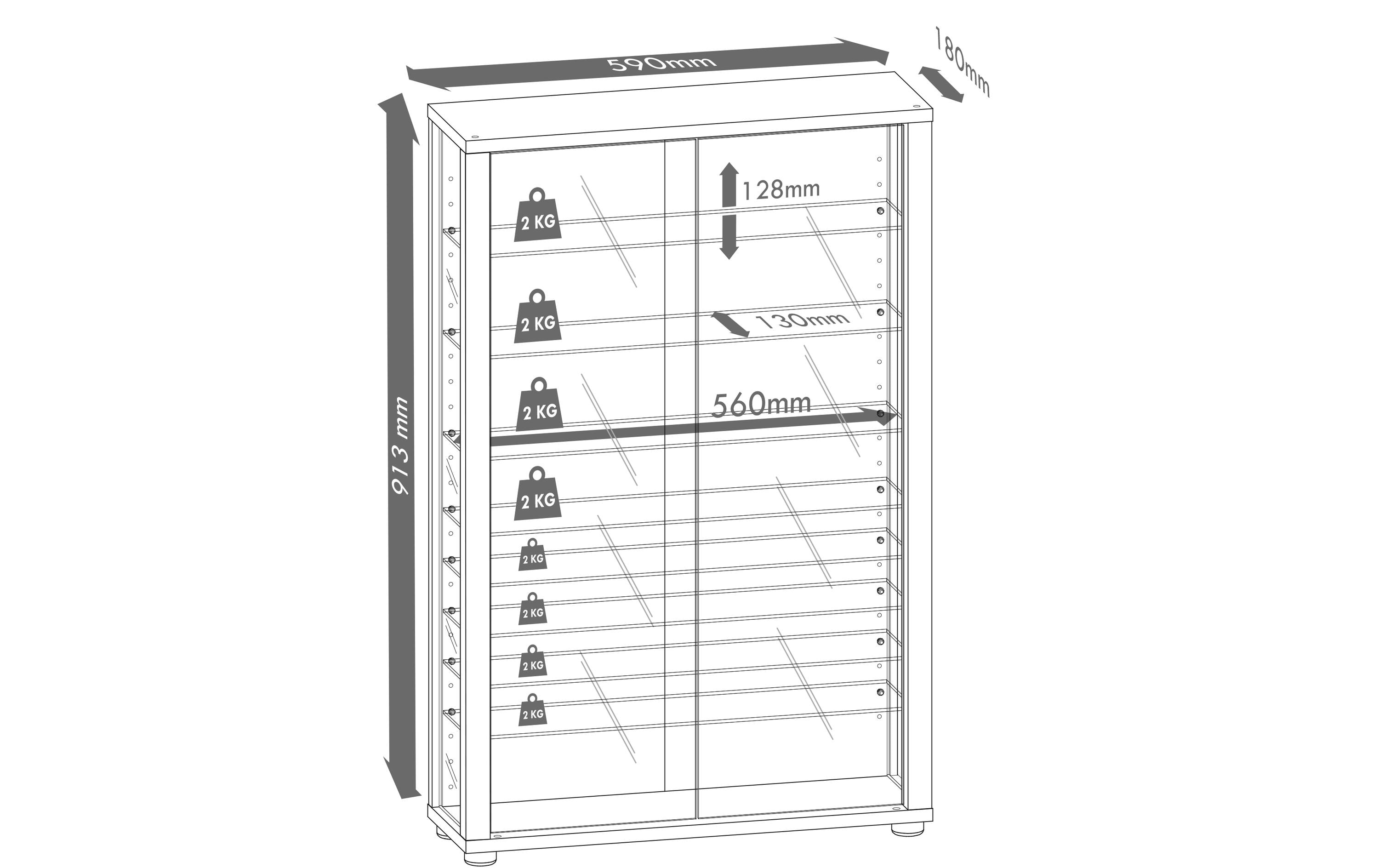 Vitrine Vitrosa Mini 59 x 91.3 cm, Kern-Nussbaum<br>Hängevitrine für die Wandmontage