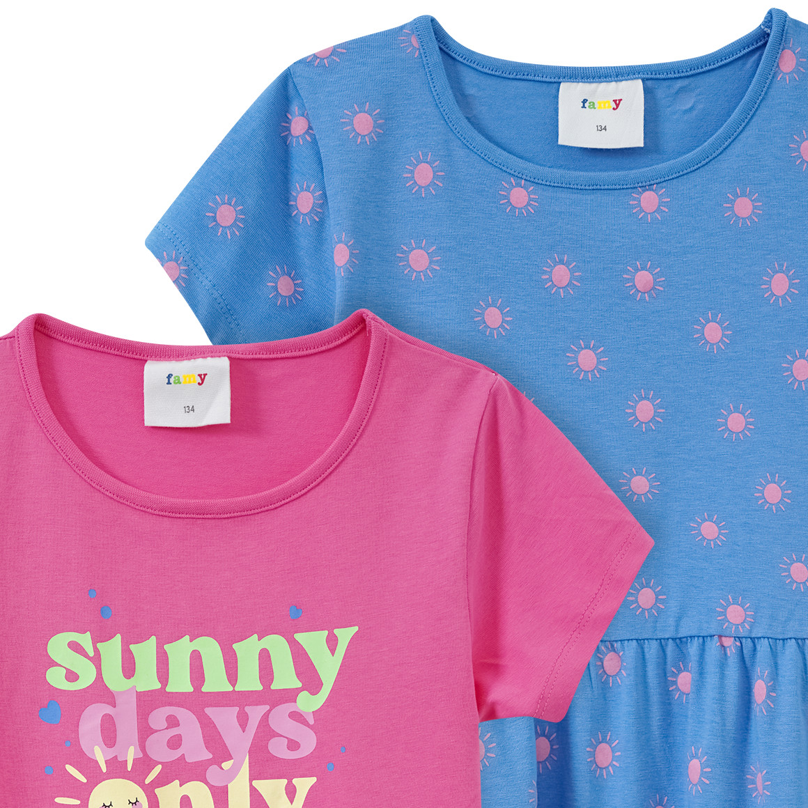 Famy 2 Mädchen Kleider mit Sommer-Prints pink / blau