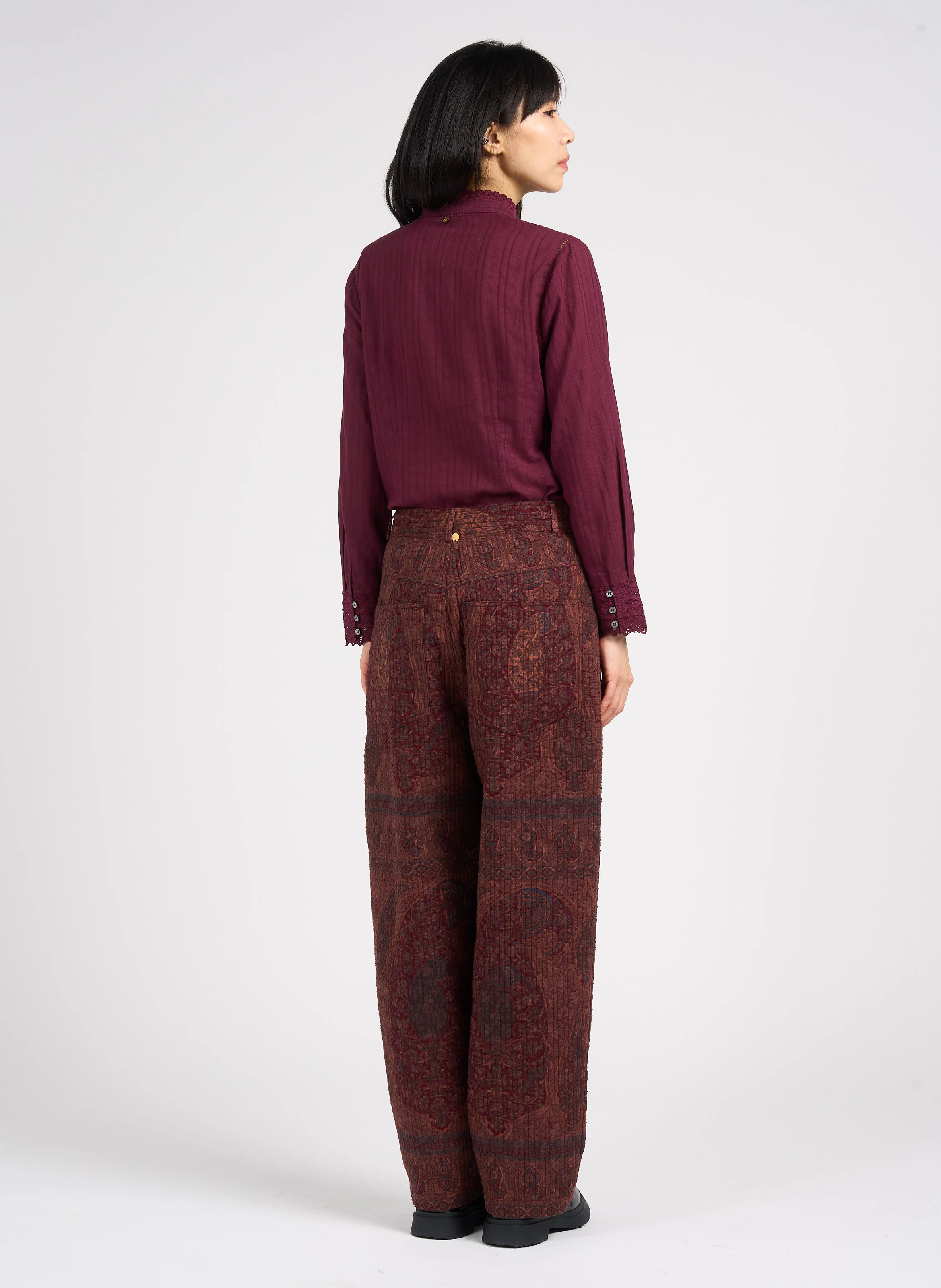 TAJARO - Pantalon large matelassé en coton | Rouge