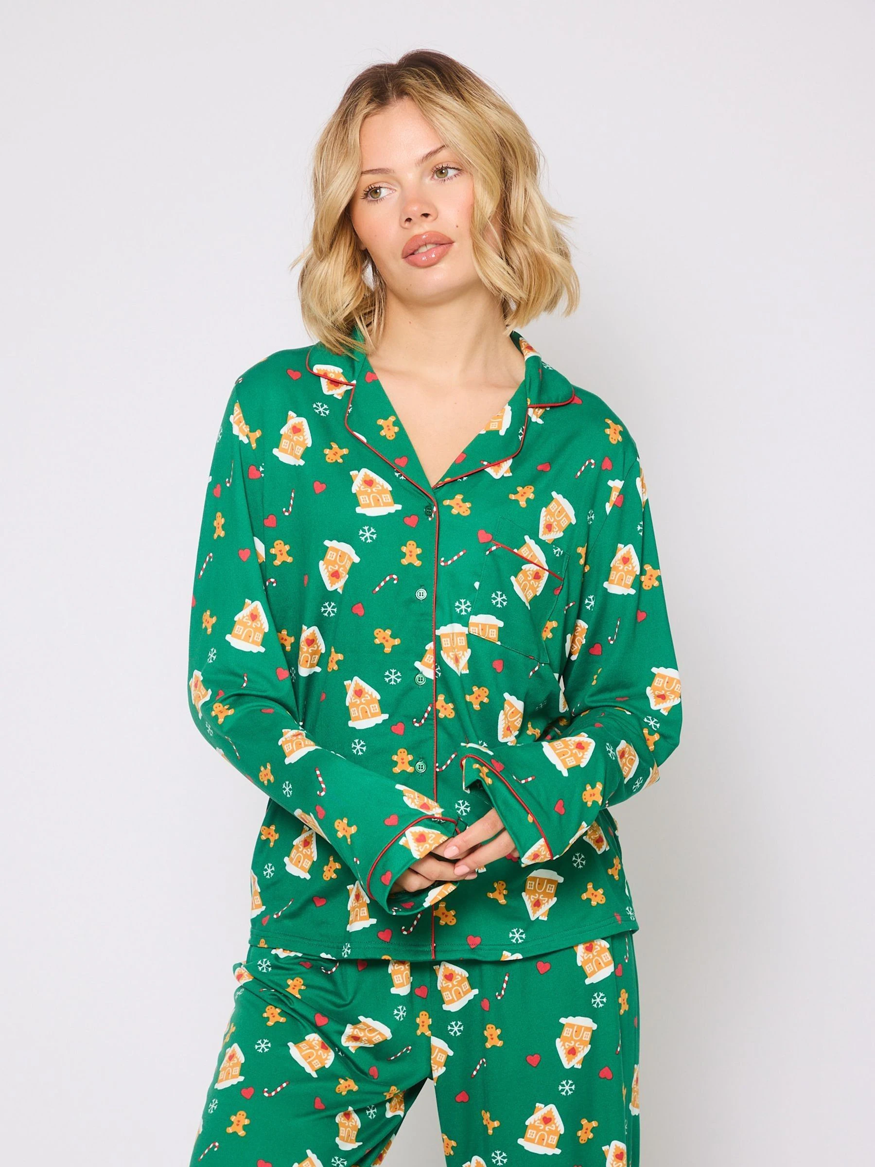 Loungeable Kerstmis pyjama's set van jersey met peperkoekmotief