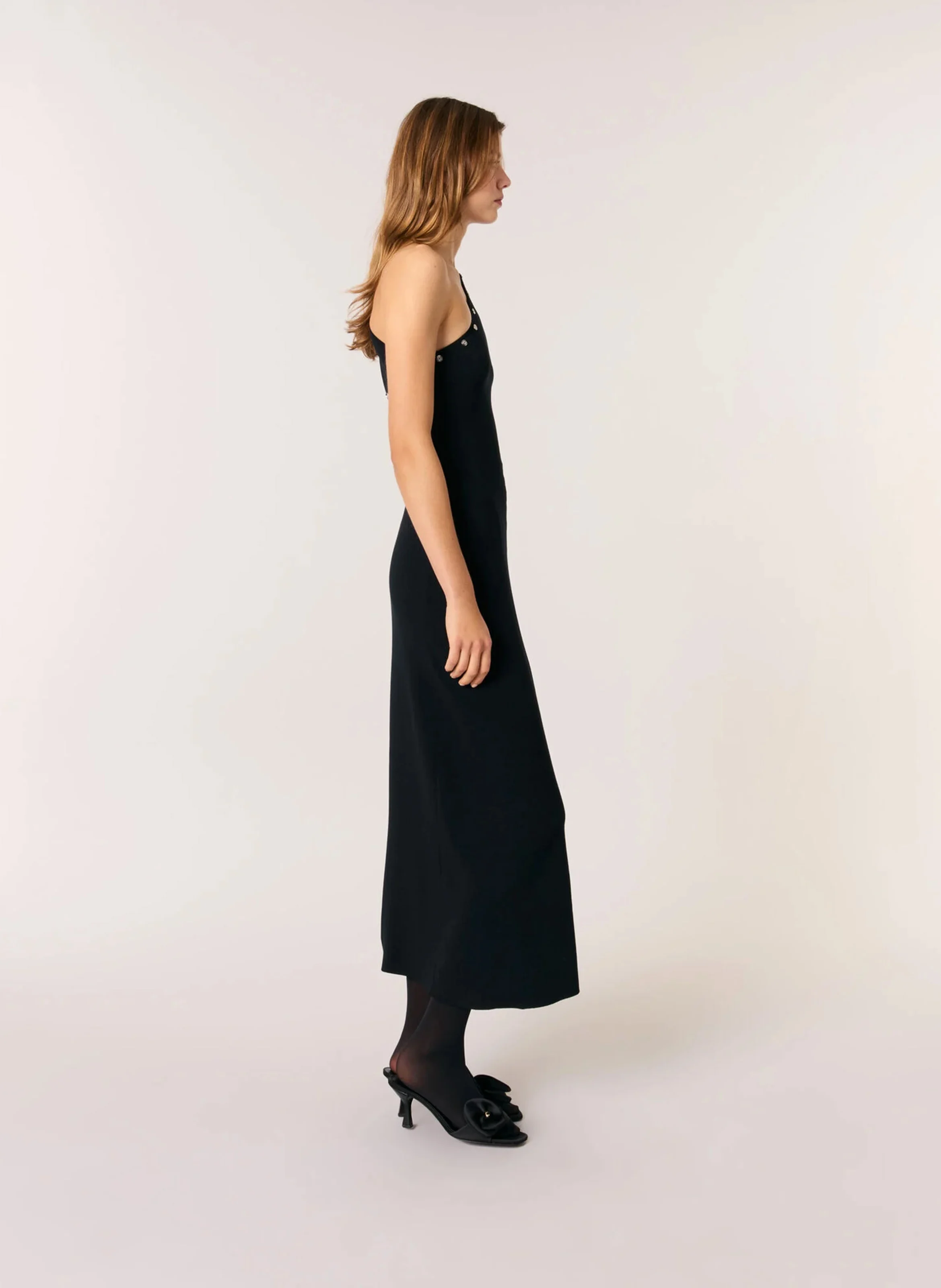 Robe midi asymétrique à clous | Noir