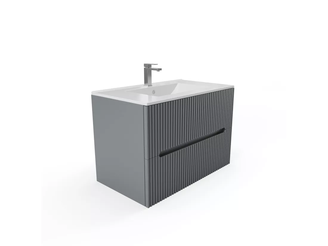 Meuble de salle de bain suspendu avec vasque à encastrer - Strié gris - 80 cm - PAVANI