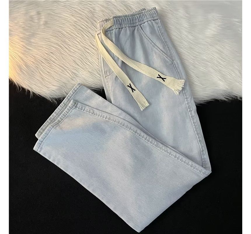 Plummie - Gewassen wijde jeans met trekkoordtaille