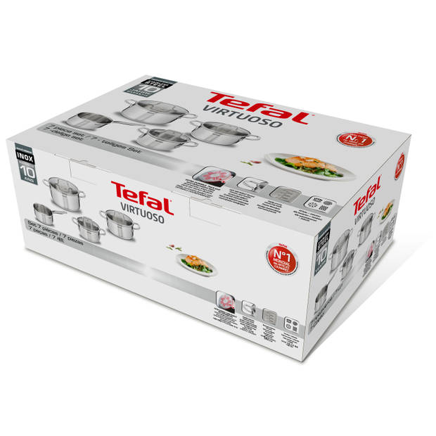 Tefal Virtuoso kookpannenset - 4 delig - RVS - met glazen deksel