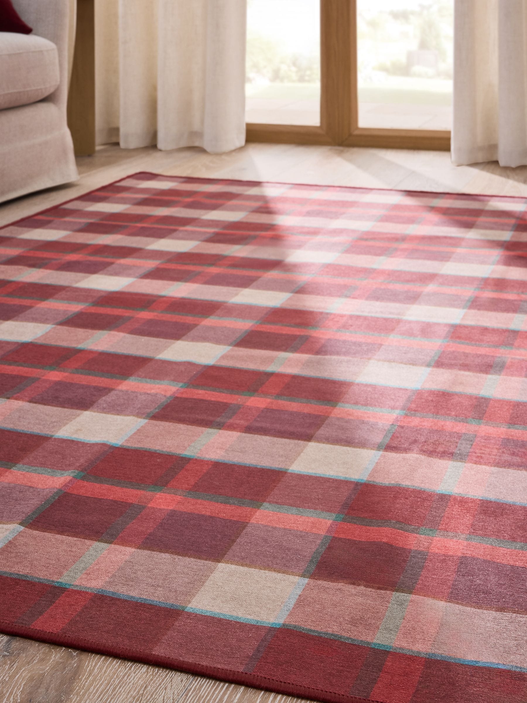 Washable Traditional Check Rug