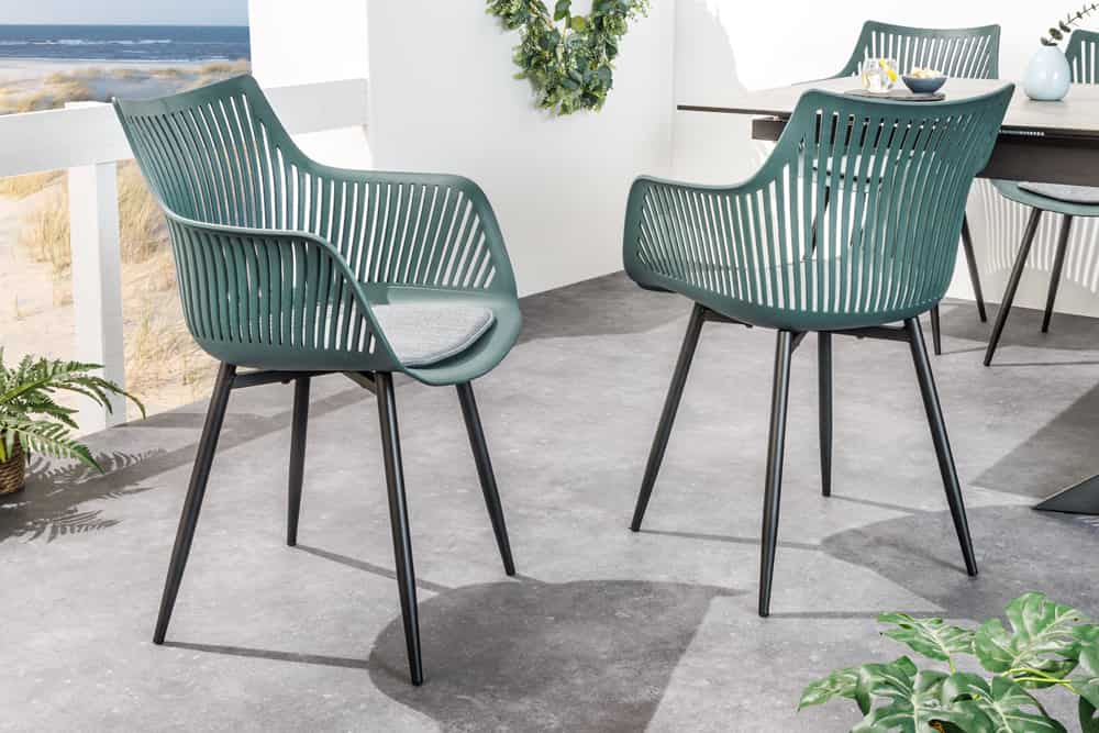 Moderner Stuhl SIGNUM salbei schwarz Kunststoff Gartenstuhl Indoor Outdoor mit Armlehnen