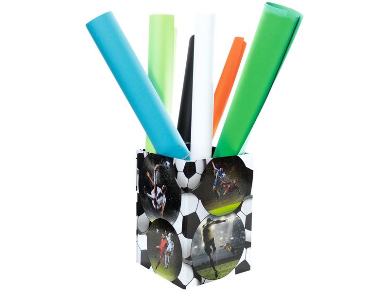 HERMA Papierkorb Fussball 15 l, Schwarz Papierkorb aus stabilem Karton für einen ordentlichen Schreibtisch