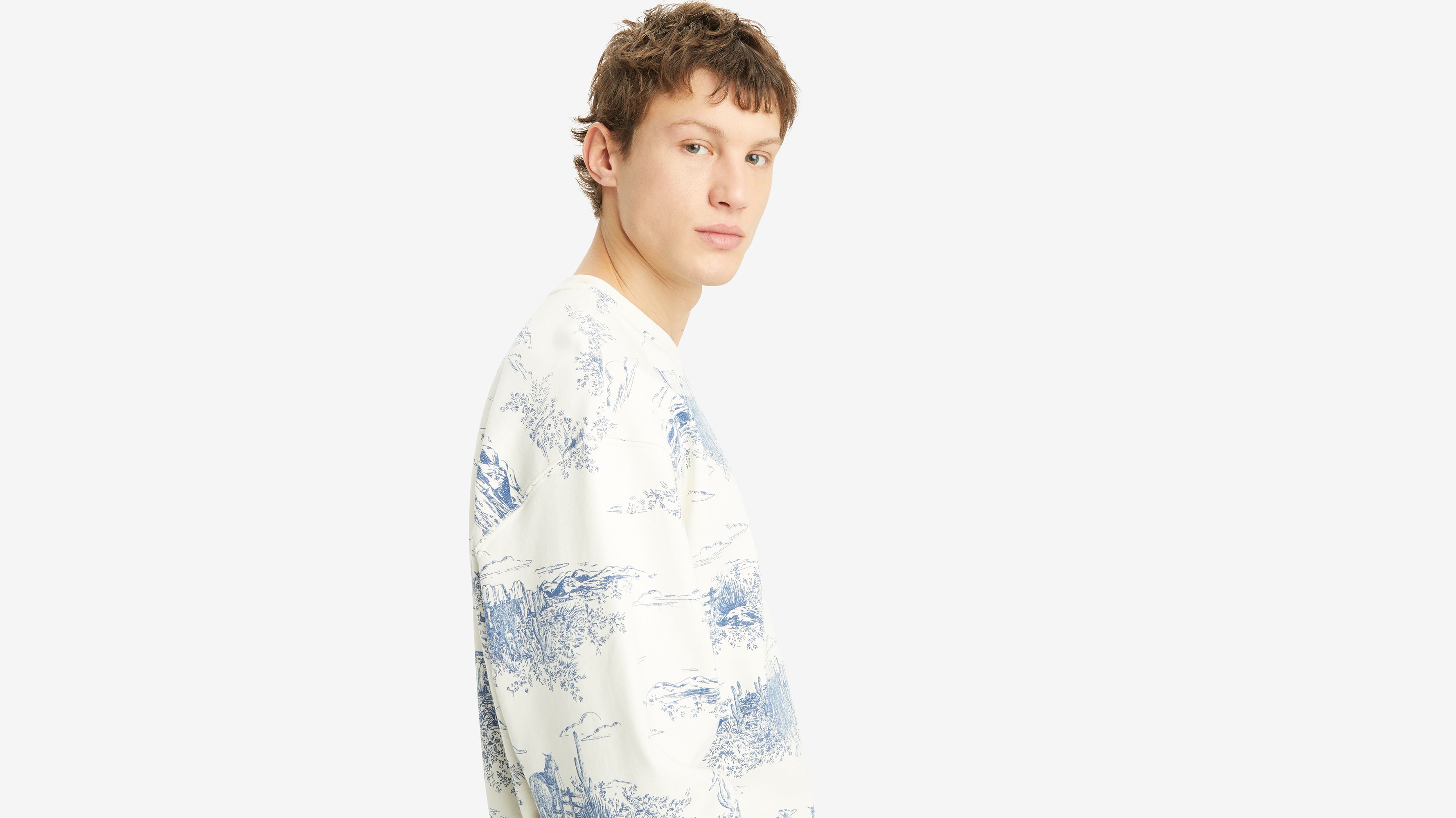 Sweat-shirt col rond graphique Relaxed - Western Toile Sunny Cream - Bleu