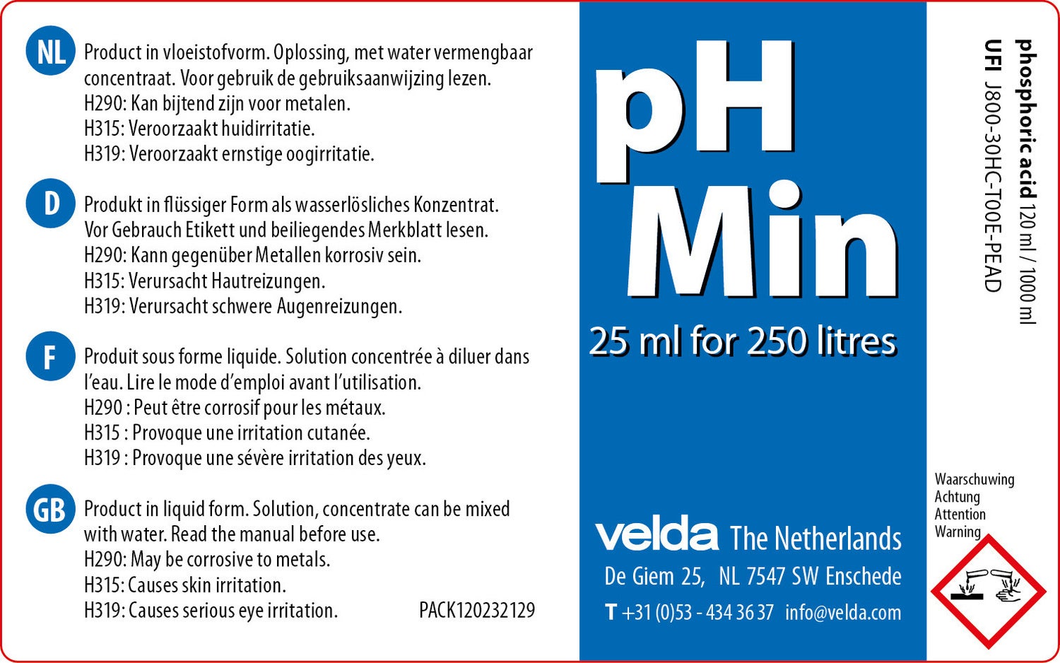 Velda pH Min 500 ml