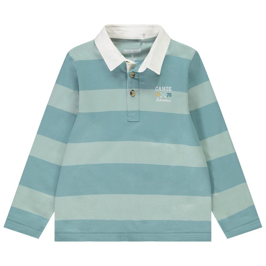 Polo manches longues à rayures larges avec broderie et print pour garçon - Kaki
