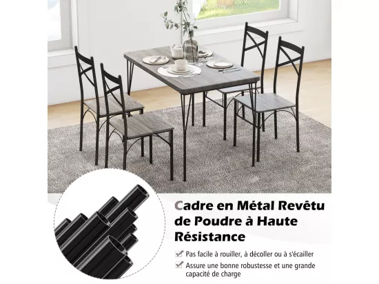 Ensemble Table à Manger avec 4 Chaises, Table de Cuisine avec 4 Chaises, Cadre en Métal, 110x70cm