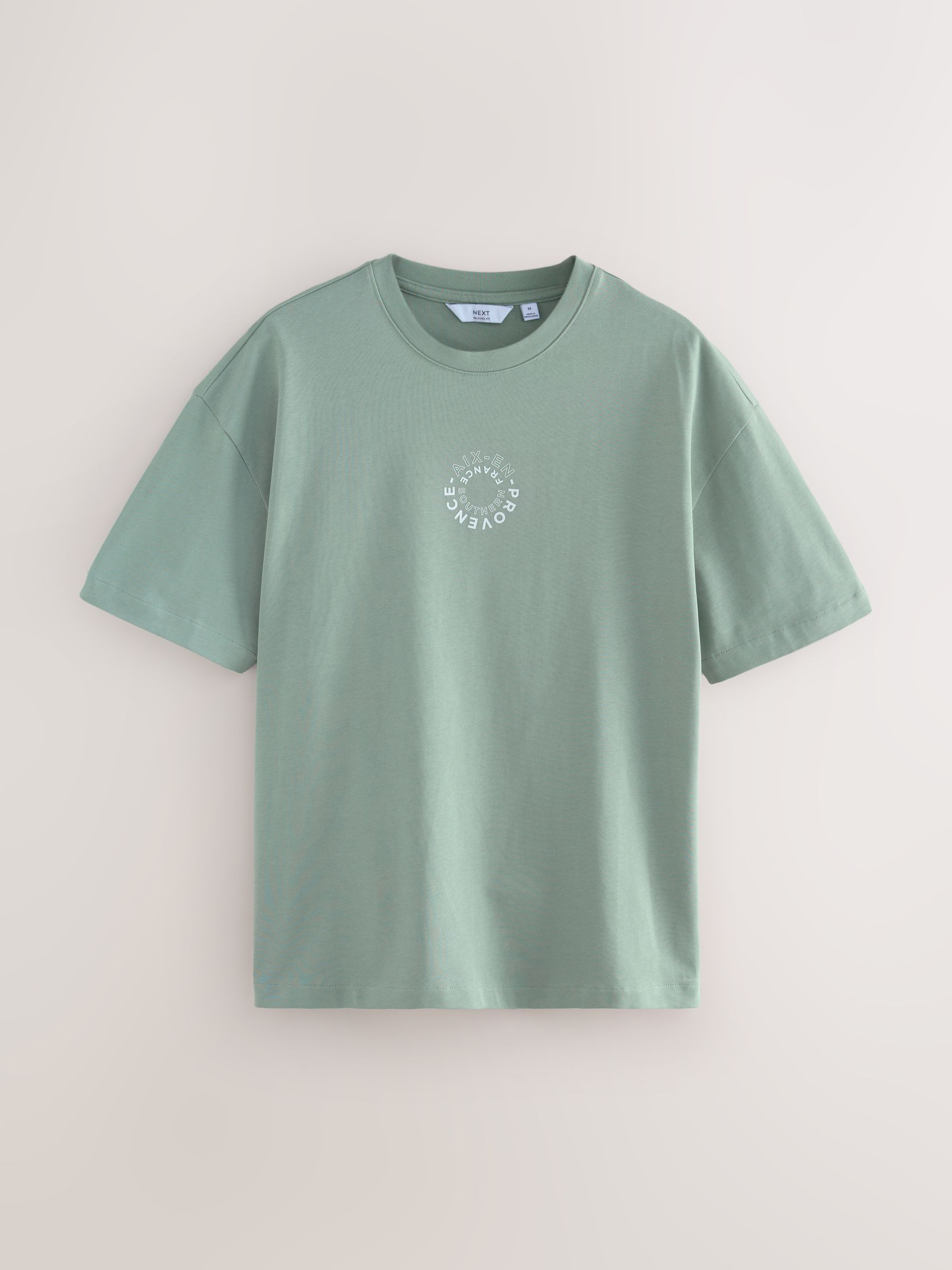 Wit/groen/neutraal - Relaxt dik T-shirt met grafische print