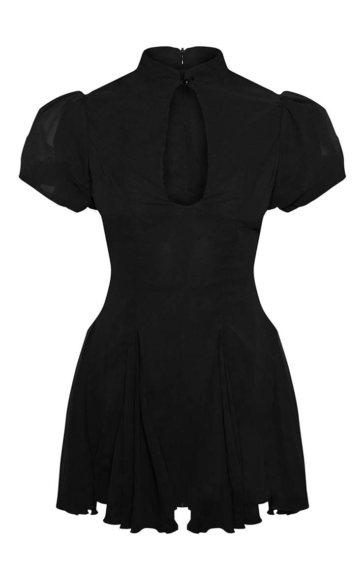 Noir Combi-short En Mousseline À Manches Bouffantes