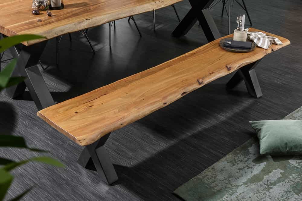 Massive Baumstamm Bank MAMMUT NATURE 160cm Akazienholz 3,5cm dicke Platte