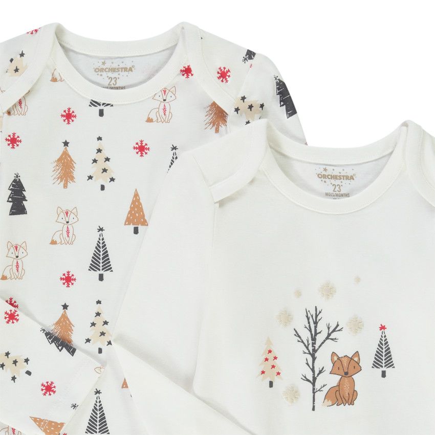 Lot de 2 bodies manches longues imprimé fantaisie pour bébé garçon - Ecru