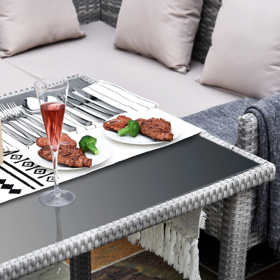 Outsunny Rattan Sitzgruppe mit Tisch grau, cremeweiß