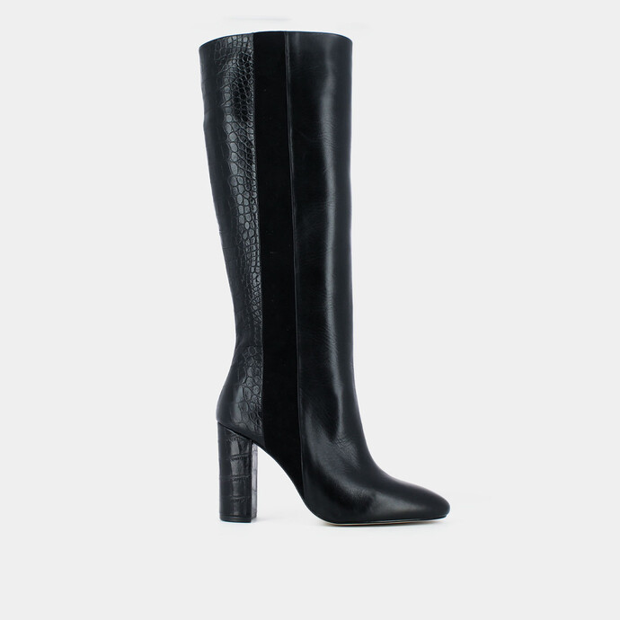 Bottes à talons  en cuir et velours noir