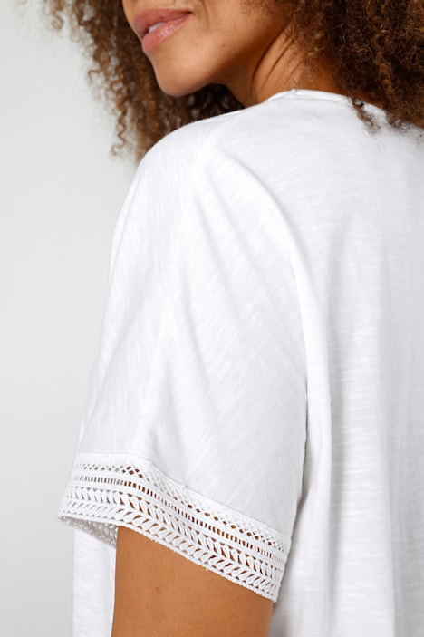 T-Shirt, Rundhals, Spitze am Halbarm