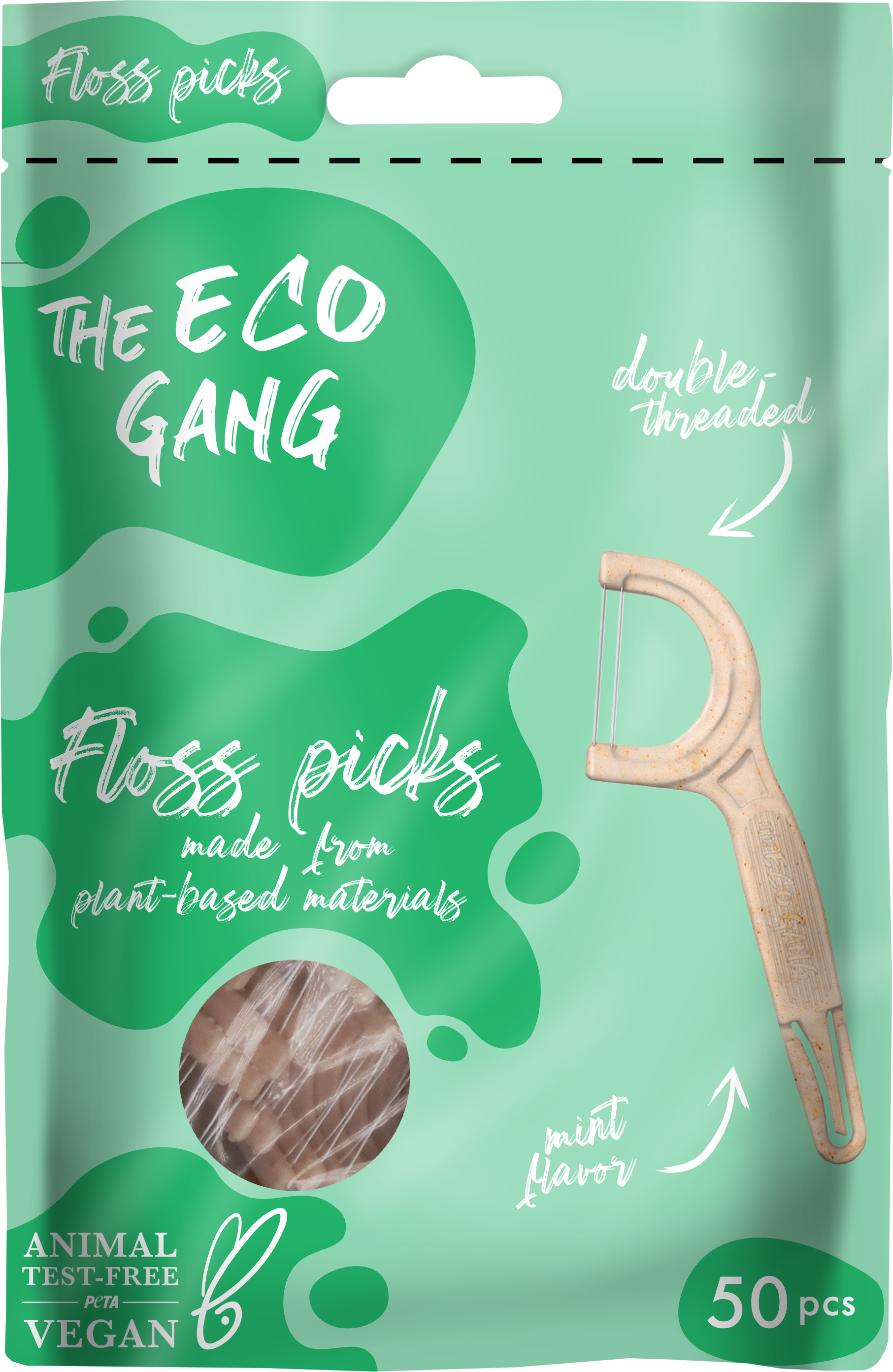The Eco Gang  Floss Picks, Neutral (50 Stk)