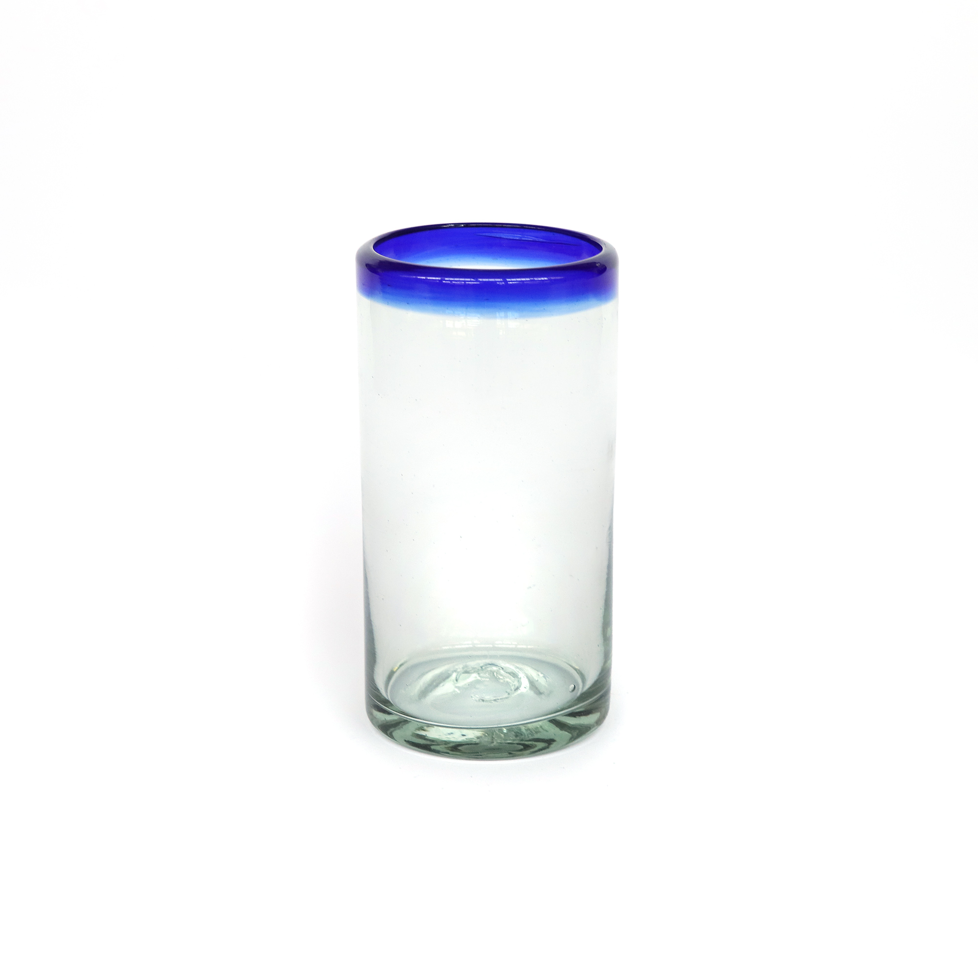 Wasserglas mit blauem Rand, mundgeblasen, H 15 cm, Ø 8 cm zu 9,50