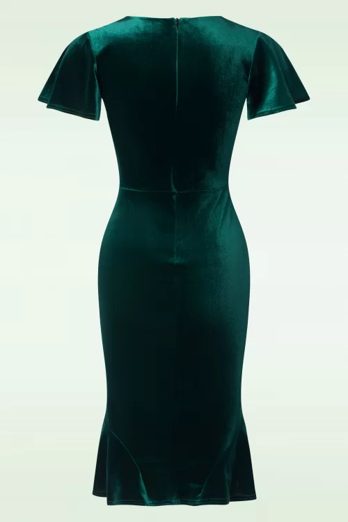 Vintage Chic for Topvintage Harper fluwelen pencil jurk in flessengroen