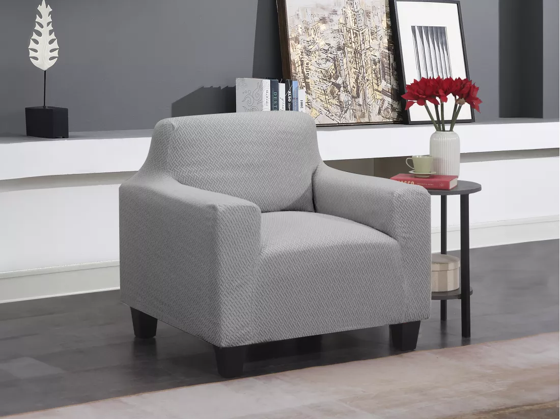 Housse de fauteuil extensible 32-42 cm x 81-101 cm - Gris - NAPLES