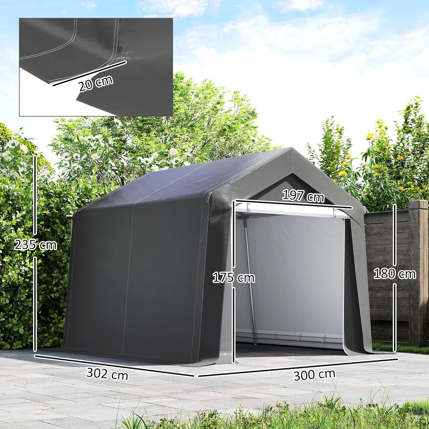 Outsunny Garagenzelt 3x3 m Wasserdicht Gerätezelt mit Rolltür Belüftungsfenster Verlängerte Kanten, UV-beständig Lagerzelt, Carport Zeltgarage Unterstand für Auto SUV Gartengeräte, Motorrad