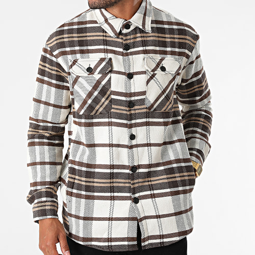 Chemise Manches Longues A Carreaux UP-C072 Beige Marron