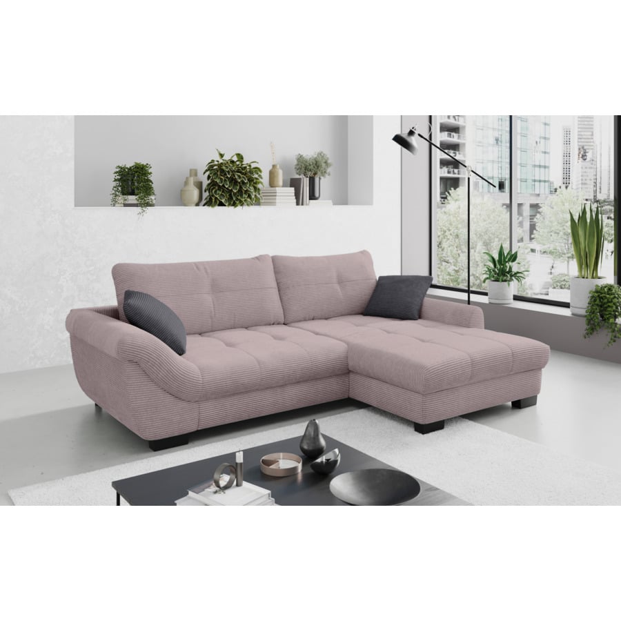 Ecksofa Desiree, Cordstoff flamingo, Recamière links