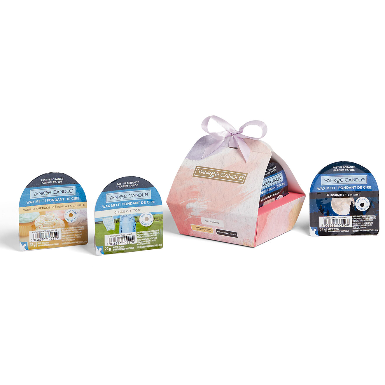 Yankee Candle Coffret 3 Fondants Gâteau à la vanille, coton frais & nuit d'été