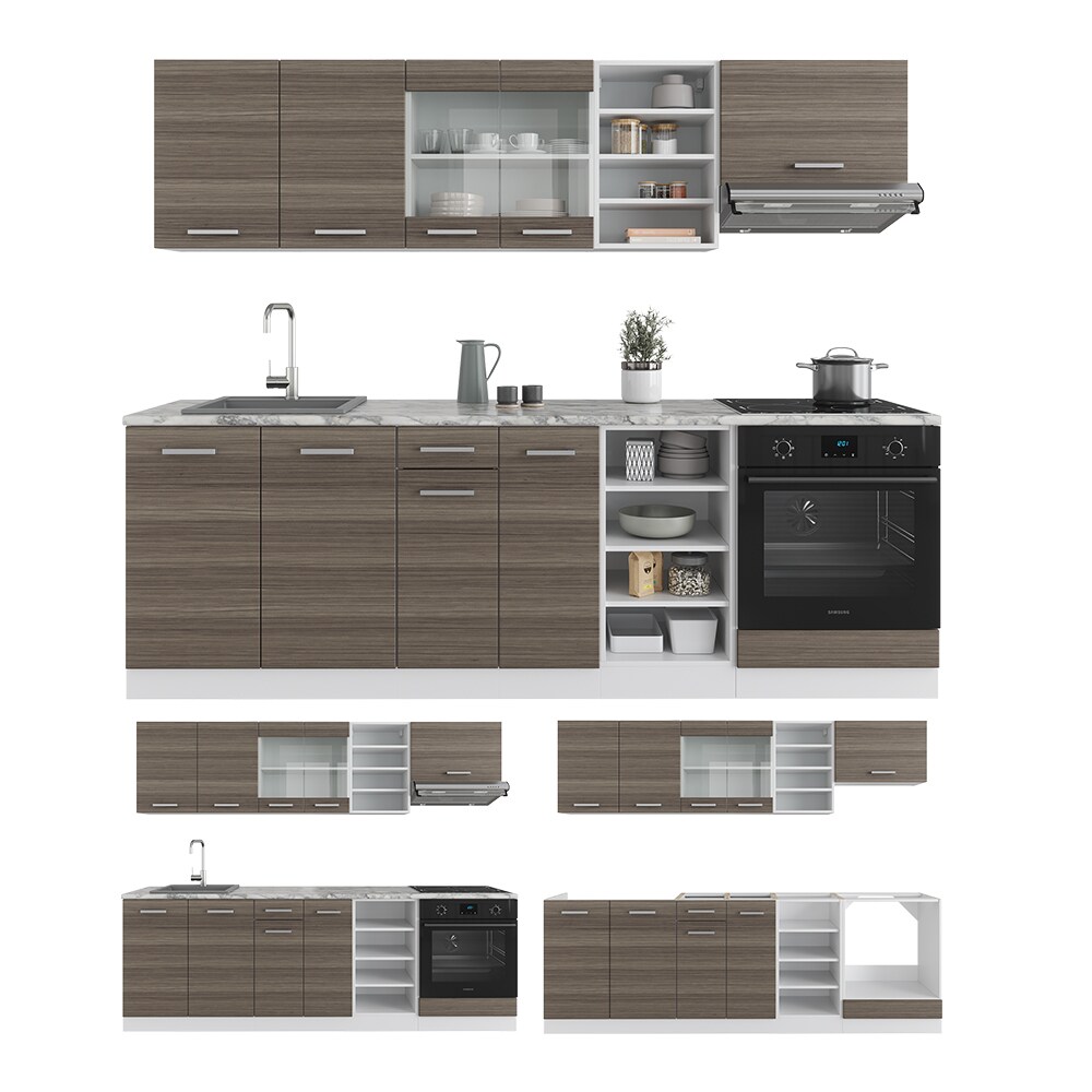 Vicco Küchenzeile Küchenblock Einbauküche R-Line 240 cm Weiß Edelgrau Arbeitsplatte