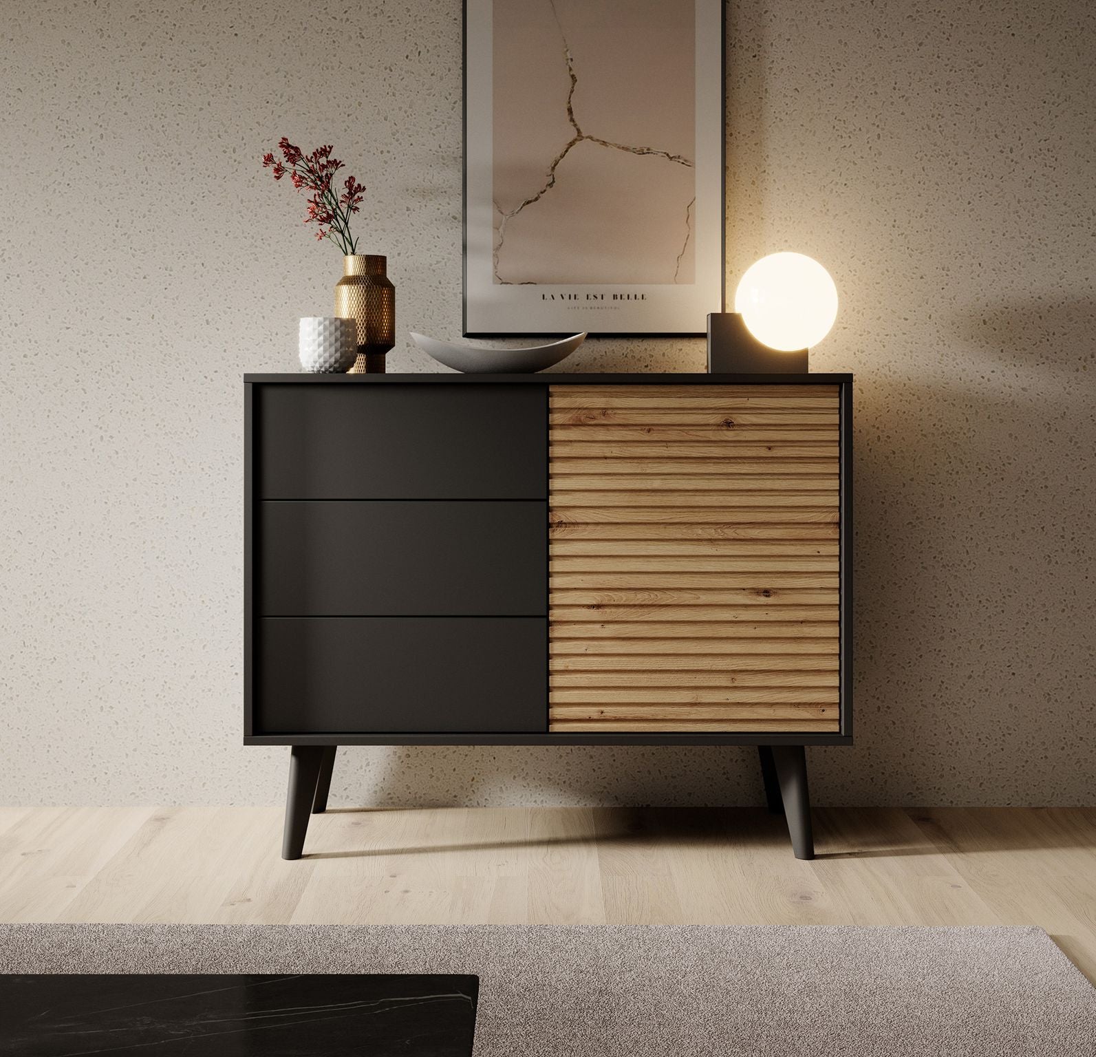Meubella - Dressoir Palladium - Eiken - Zwart - 104 cm